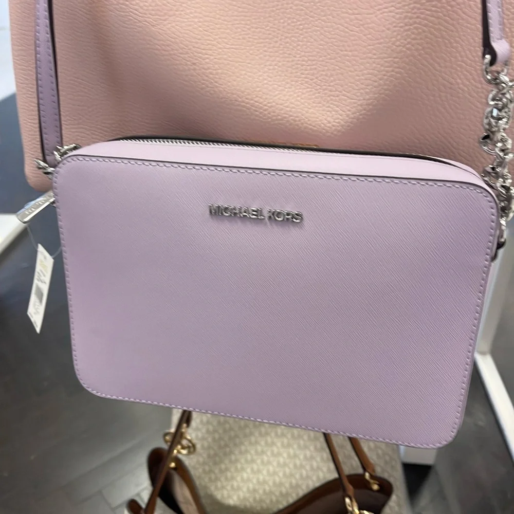 MICHAEL KORS Jet Set Large Saffiano Leather EW Crossbody Bag Light Quartz NWT